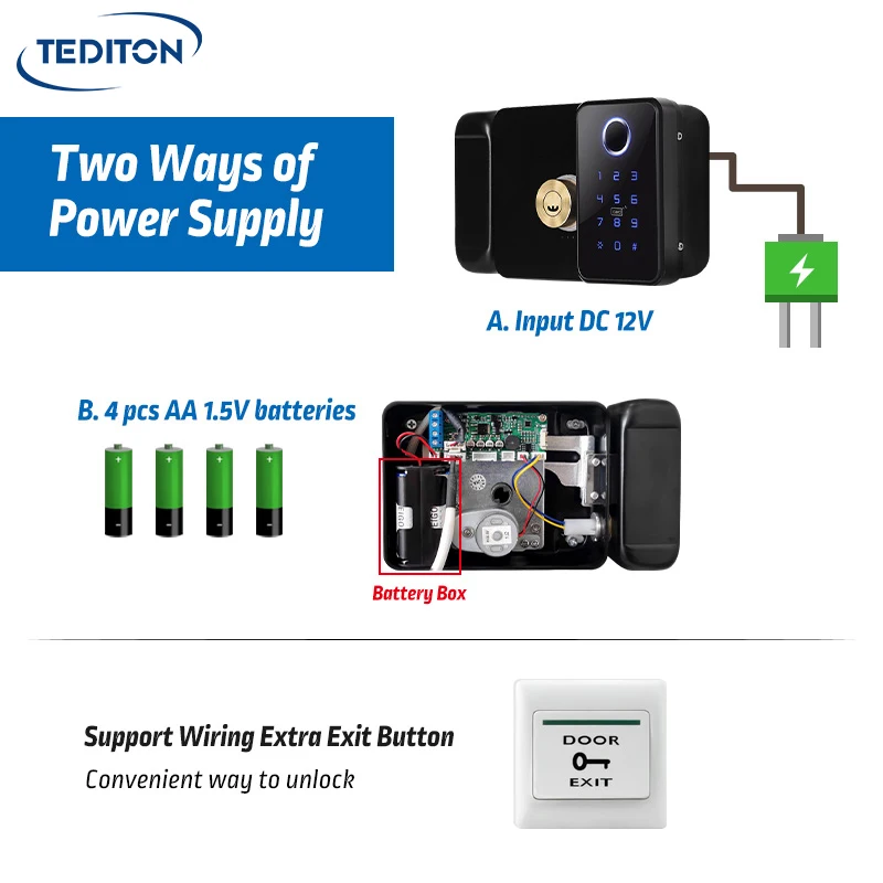 Tediton Biometric Fingerprint Passcode RFID Door Handle Lock Waterproof Double Side dual fingerprint digital door lock for grill