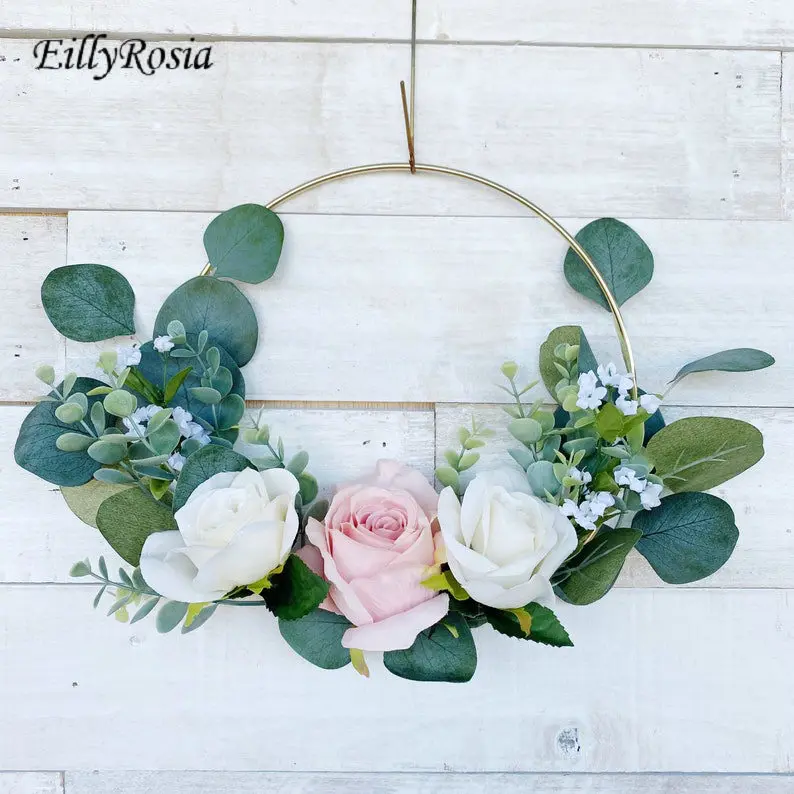 

EillyRosia Blush Pink and Gray Flower Wreath Set for Bridesmaid Flower Girls Felt Wreaths Nursery Decor Wedding Flower Accessory