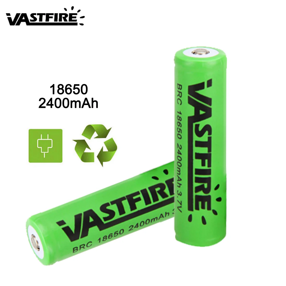 VastFire 4pcs Rechargeable 18650 Battery Green Label 2400mAh 3.7v high power Diving Flashlight accessories Battery 65mm x 18mm