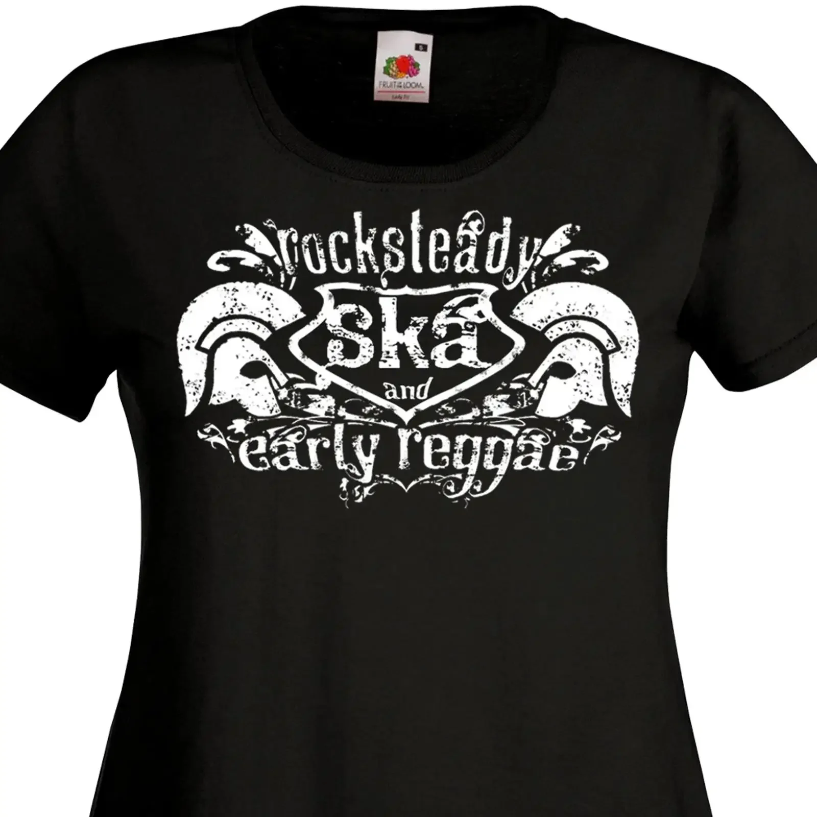 Damen T Shirt ROCKSTEADY SKA amp EARLY REGGAE TROJAN Studio One Rude Girl Skingirl vintage Washed Stylish Breathable Soft
