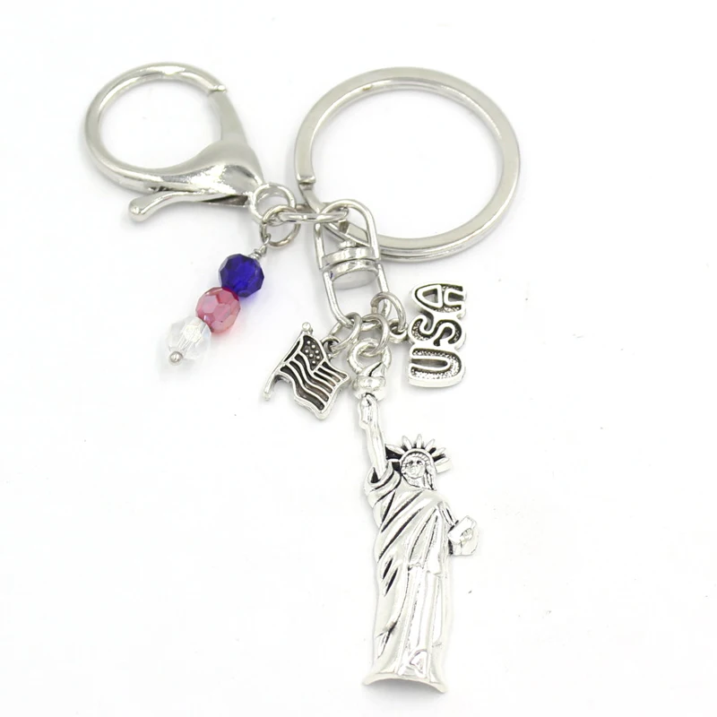 New Arrival USA Flag Statue of Liberty Key Chain Key Ring Holder Bag Pendant Accessory Jewelry Patriotic Gifts for Women Men