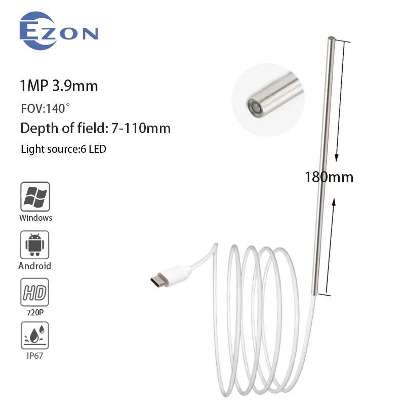3,9 mm Handheld-Android-Endoskop Typ-C-Inspektionsendoskop 3IN1 Schlangenkamera 6 LED-Leuchten kompatibel mit Android-Telefonen PC