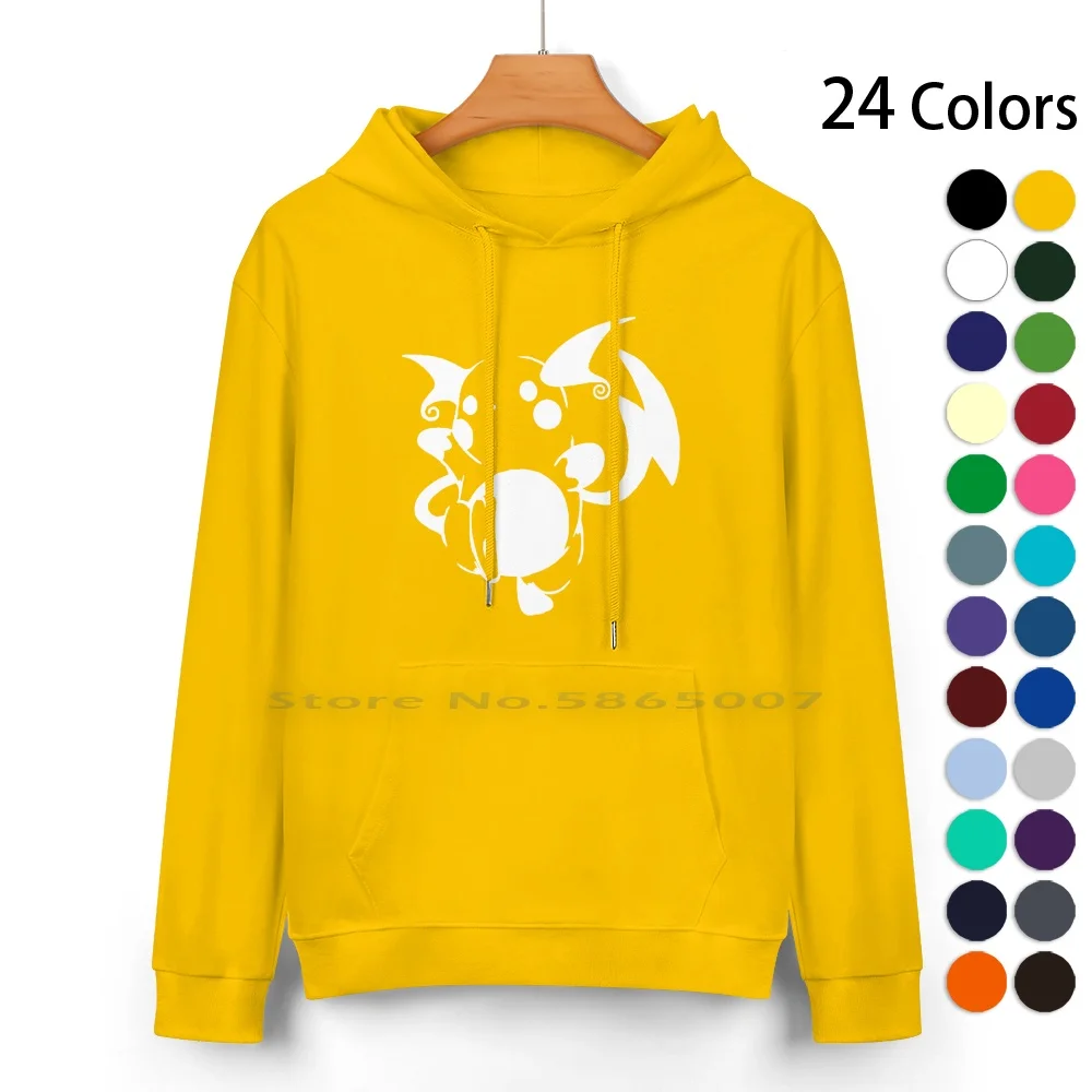 Raichu White Pure Cotton Hoodie Sweater 24 Colors Black And White Minimal Raichu 100% Cotton Hooded Sweatshirt For Women Men