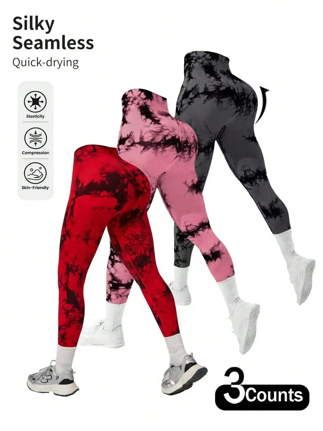 

Женские бесшовные спортивные леггинсы с завышенной талией и завязками, 3 шт., поднимающие ягодицы и тонкие леггинсы для йоги