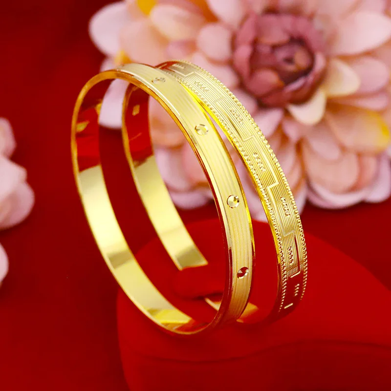 Luxury fashion 24K real gold striped polka dot bracelet Great Wall Ripple dot 999 Gold bracelet female gift for mom