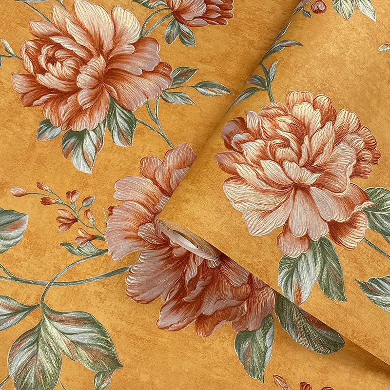 American Country Peony Large Flower Wallpaper Cozy Romantic Bedroom Living Room Room Background Wall Decor Non Woven Wallpaper
