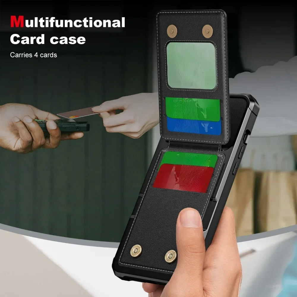 카드 슬롯 홀더 전화 케이스 iPhone 16 Pro Max 15 14 Plus 13 12 Mini 11 XSMAX XR 플립 지갑 카드 포켓 스탠드 브래킷 커버