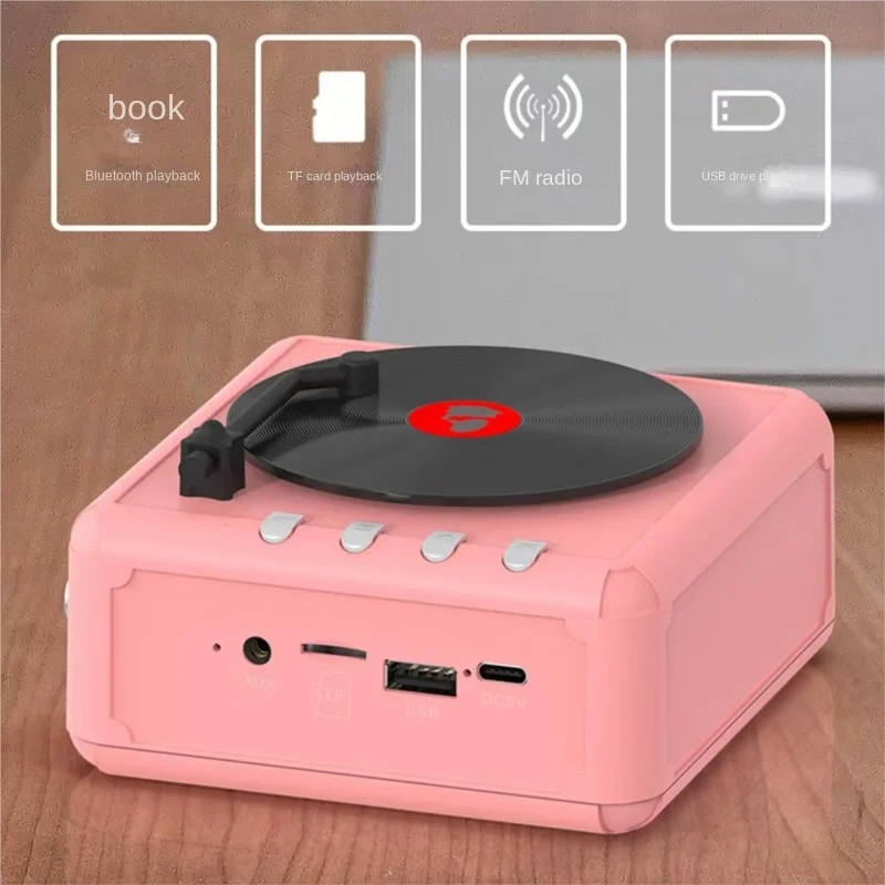 New Record Player Wireless Bluetooth Speaker Retro Creative Mini Portable Card Insertion Bluetooth Small Speaker Subwoofer Gift