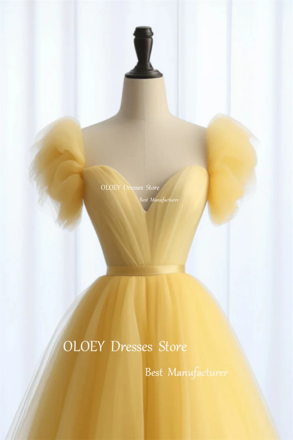 OLOEY Yellow Prom Dress Wedding Photoshoot Sweetheart A Line Formal Party Dress Soft Tulle Long Bridesmaid Dresses Zip Lace Up