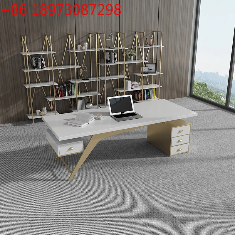 

Простой современный компьютерный стол, окрашенный в скандинавском стиле белом стиле, стол президента с выдвижными ящиками, легкий роскошный стол начальника