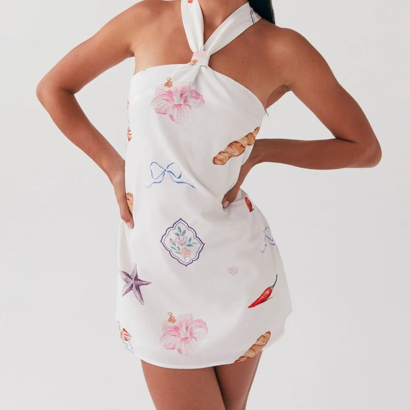 Y2kผู้หญิงHalterชุดมินิเซ็กซี่Tie Up BacklessแขนกุดBodycon Camiสั้นชุดความงามฤดูร้อนGraduation Sundress