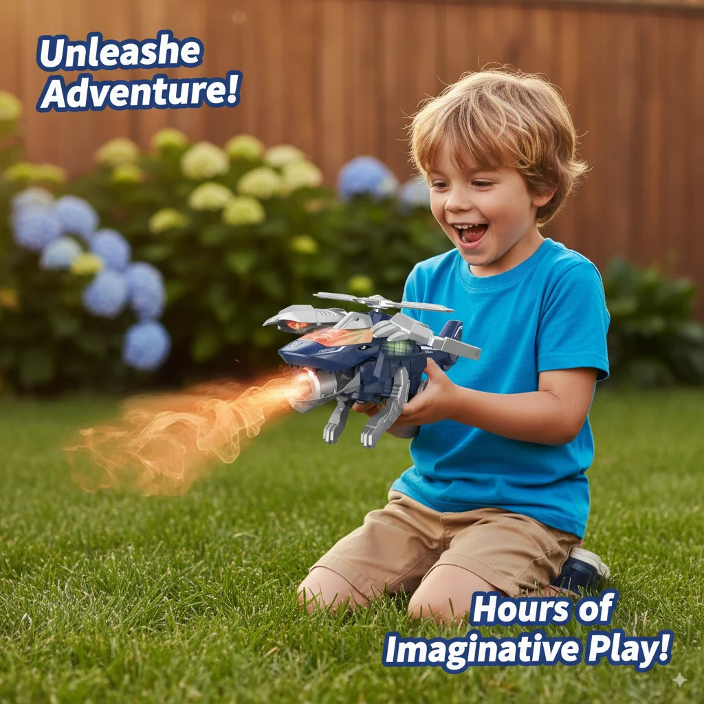 Brinquedo de jato de combate de deformação elétrica com efeito de spray luz led aeronave transformável avião biônico brinquedo interativo criativo