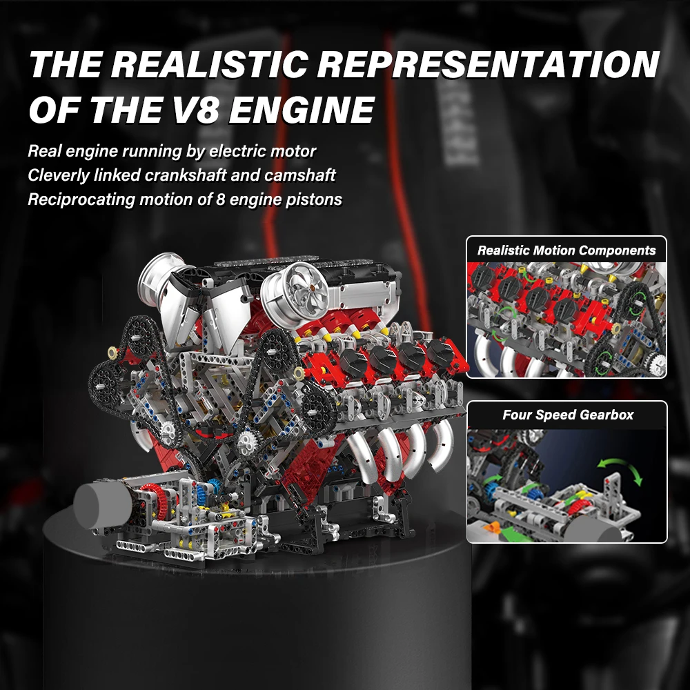 3056 + pièces SuperCar V8 blocs de construction de moteur ensemble de modèles, modèle de voiture de Sport, fonctionne réalistes, vitesses réglables