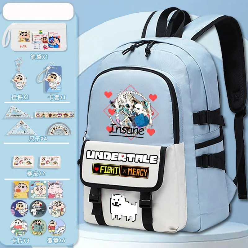 Atmungsaktives Mesh, 48×36×16cm Schwarz Weiß Blau, Undertale Sans, Studenten Kinder Teenager Schultaschen, Mochilas Anime Rucksäcke Mädchen Jungen