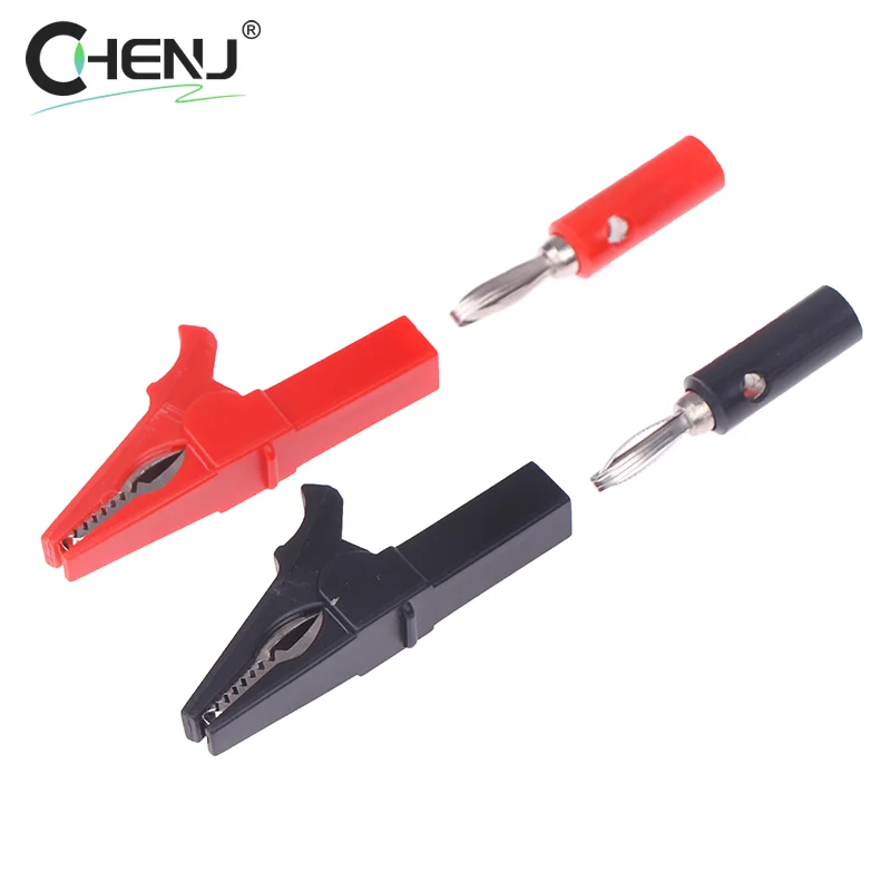 1Set Portable 55MM Alligator Clip + Banana Plug Plastic Handle Test Probe With 4MM Banana Plug Metal Cable Clips