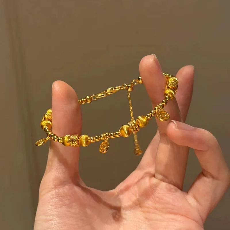 Brushed Cat Eyeball Plated Gold Wrapped Bracelet Light Luxury High Grade New Chinese Drawn Coin Hand Jewelry for Women KOFSAC