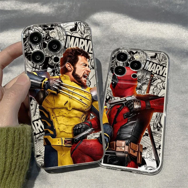 Marvel Deadpool Wolverine For Realme10 9 C30 53 63 Narzo50 Find X5 Reno12 11 10 8 7 6 Pro Plus Transparent Space Phone Case Capa