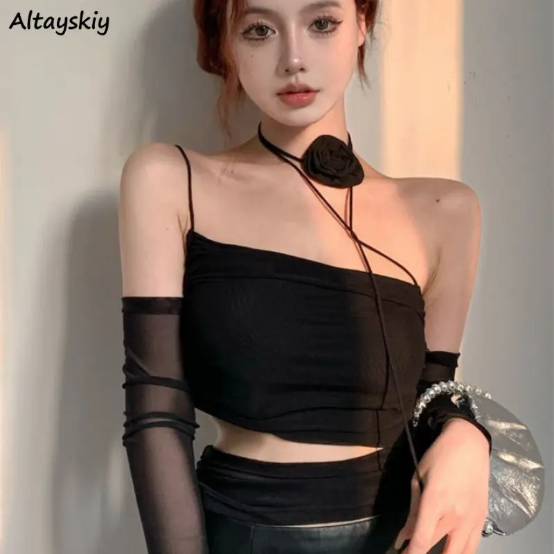 Camis Women Sexy Hotsweet Summer New Off Shoulder Female Crop Tops Casual Korean Style Gentle Daily All-match Vintage Fashion