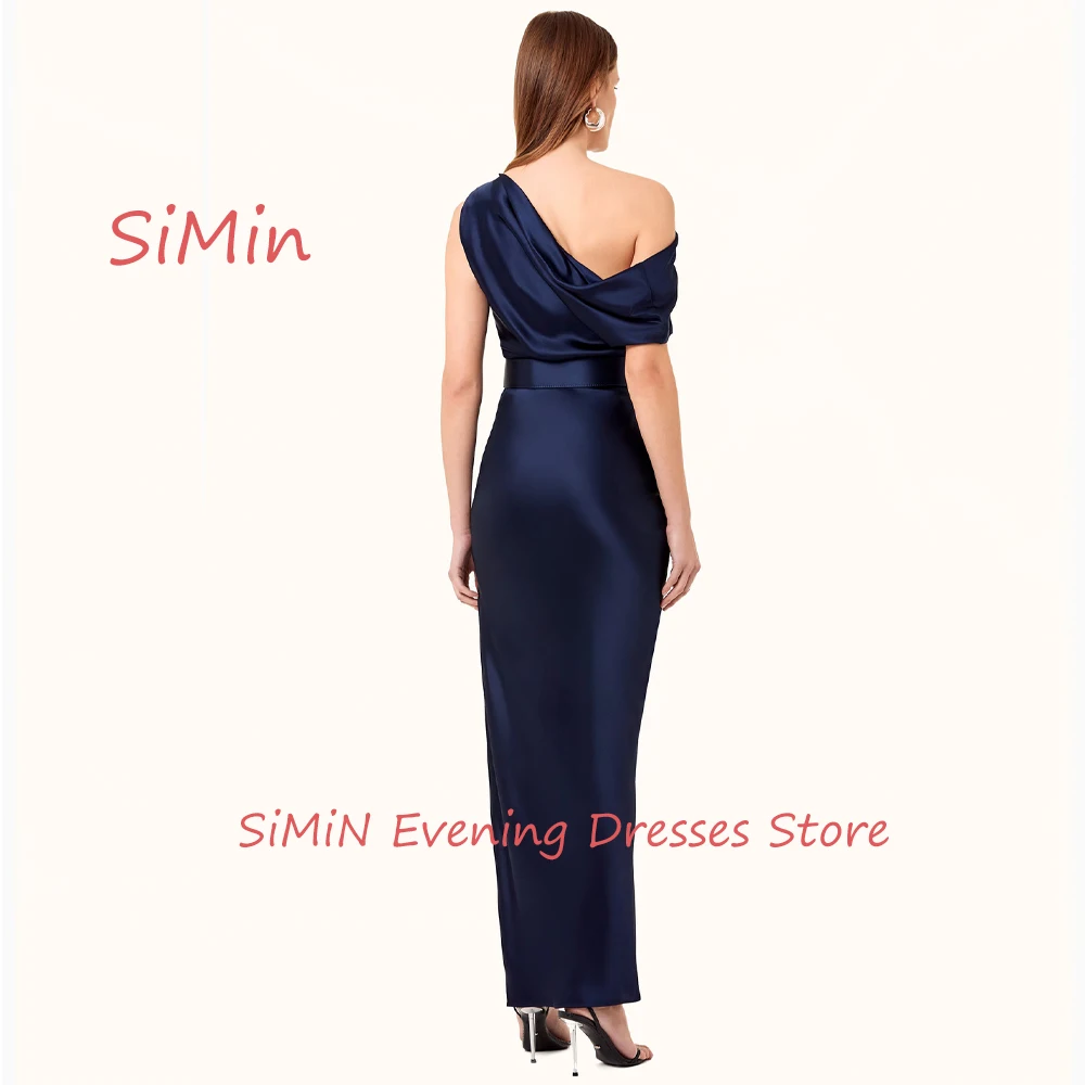 Simin One-shoulder Mermaid Sash Prom Gown Simple Ankle-Length Satin Sleeveless Arab Evening Elegant Party dresses for women 2024