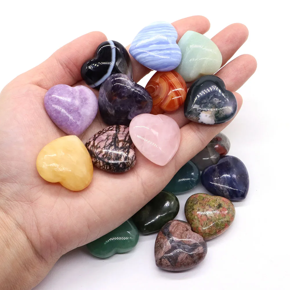 30mm Natural Stones and Crystals Heart Shaped Rose Quartz 7 Chakras Energy Healing Reiki Carved Love Gemstone Room Home Decor