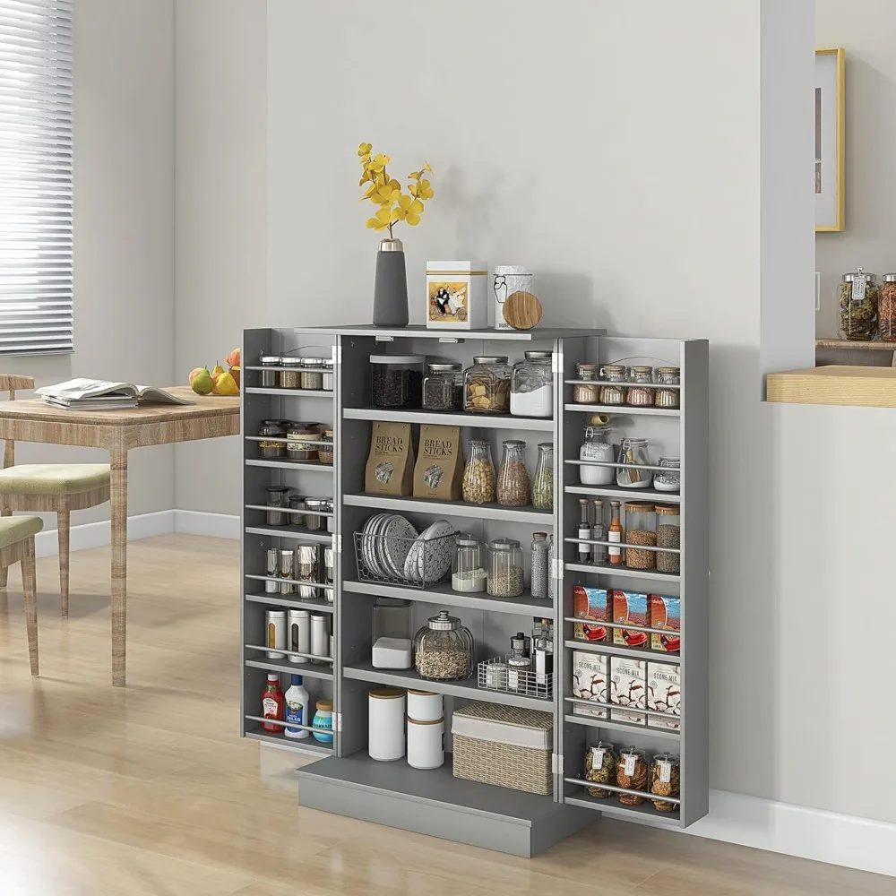 Kitchen Pantry Storage Cabinet, Freestanding Kitchen Cabinet with 12 Door Shelves, Double Doors