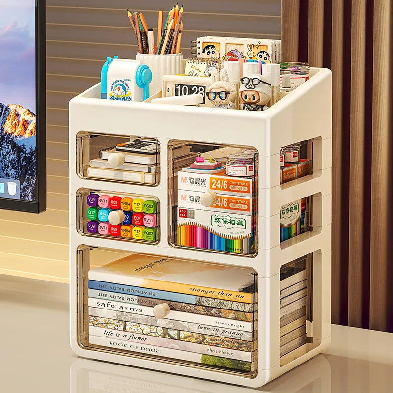 デスクトップオーガナイザー引き出し式収納ボックスオフィス文具本多層化粧品ラックプラスチック和風ホームオフィス