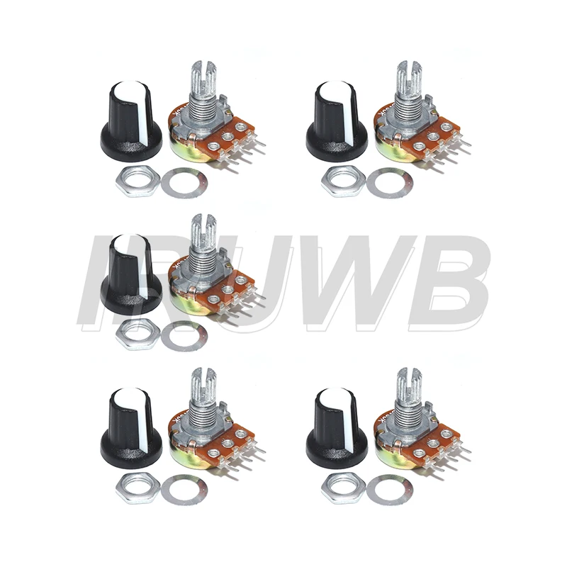 5 Sets WH148 15mm 3 Pin Linear Taper Rotary Potentiometer Resistor for Arduino with AG2 White cap 1K 10K 20K 50K 100K 500K Ohm
