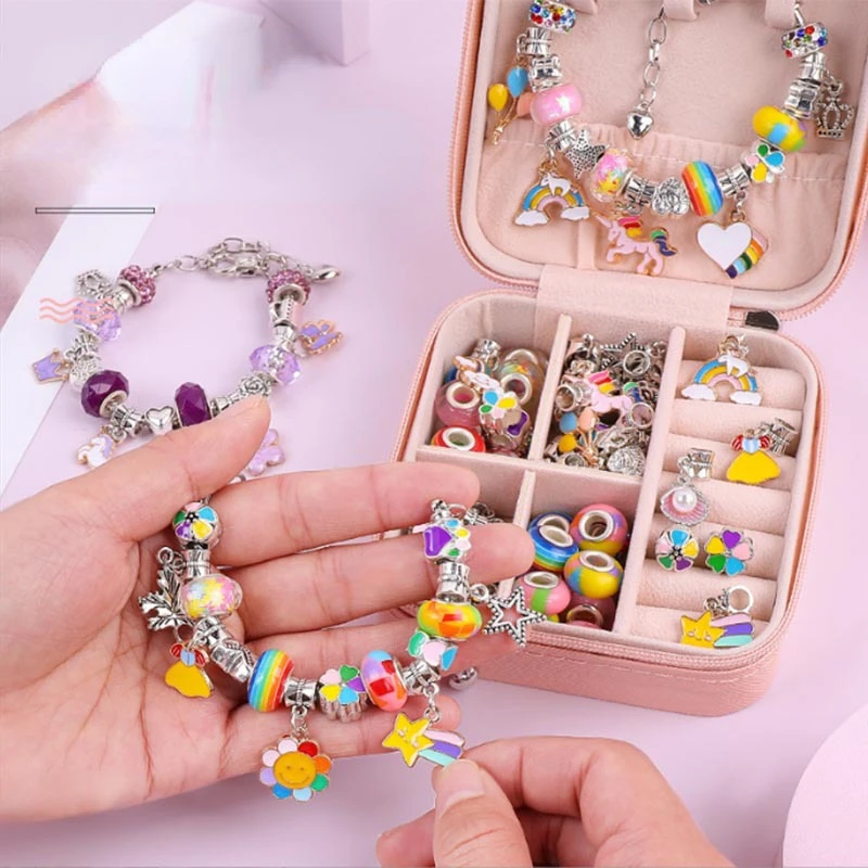 66pcs Children's Puzzle DIY Hand Beaded Bracelet Creative Fashion Wear Bead Necklace for Girl Birthday Toy Gifts