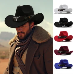 Sombrero de vaquero para Hombre, sombreros de Jazz de fieltro Fedora, nuevas mujeres, ala enrollable, Sombrero occidental, Sombrero para Hombre, sombreros de vaquera, banda de cabeza de vaca