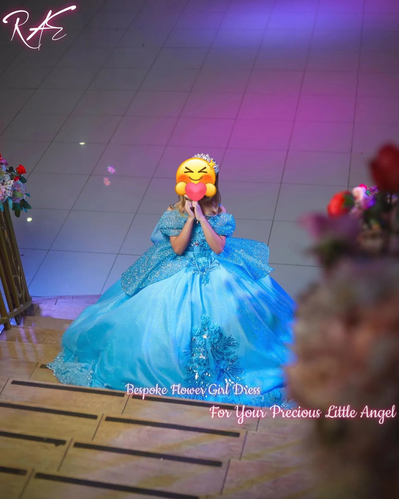 Glitter Tulle Flower Girl Dress For Wedding Birthday Pageant Off Shoulder Puffy Cape A Line Long Train Gown With Large Back Bow