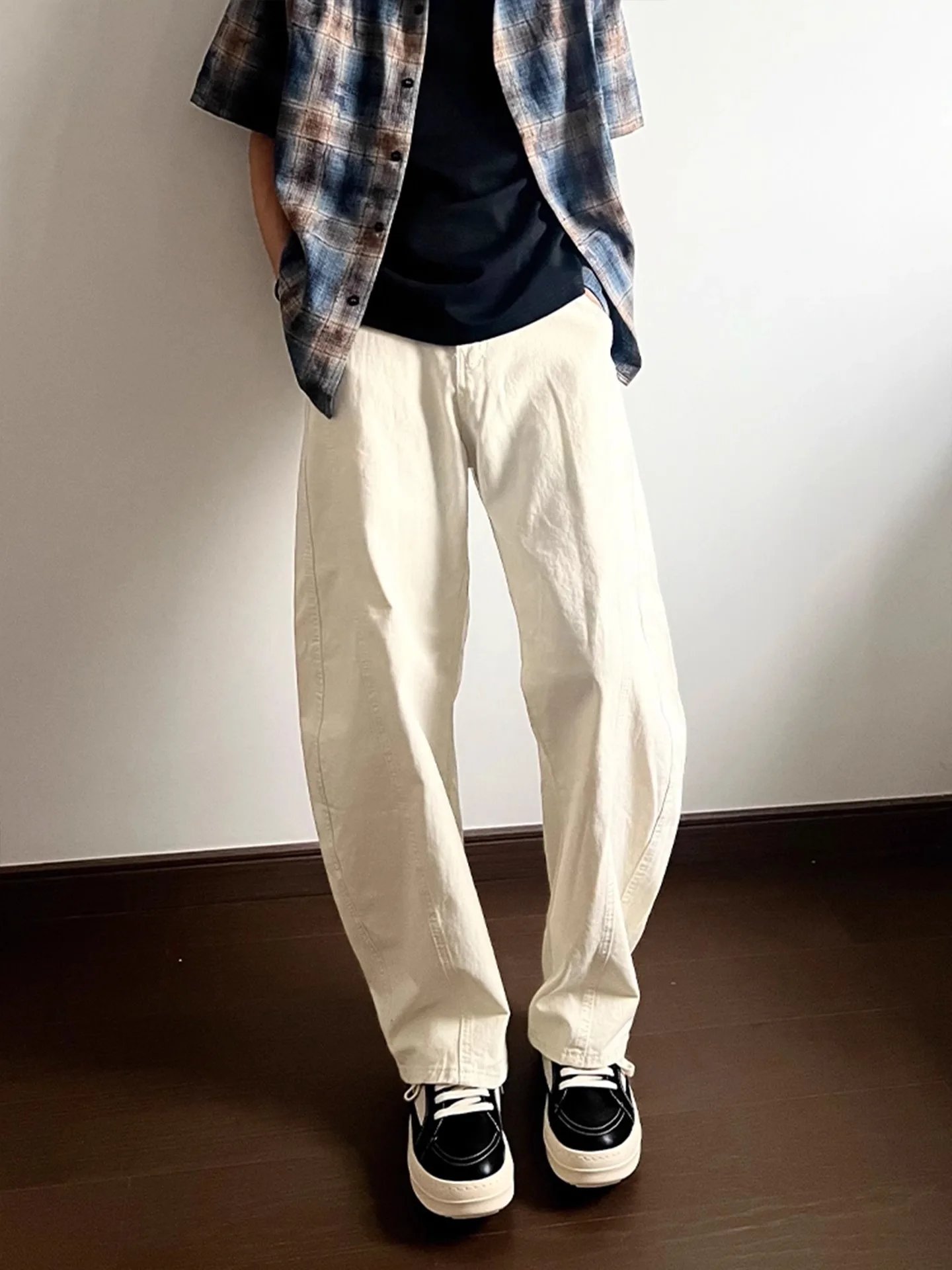 American Sle Men's Slim Fit Stretchy Jeans Summer High Street Micro Flare Pants Casual Straight Leg Jeans Youth Faion