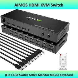 AIMOS HDMI KVM Switch, 8 in 1 Out Switch Active Monitor Mouse Keyboard HDMI Switcher 4K @ 30Hz for Laptop, PC, PS4, Xbox