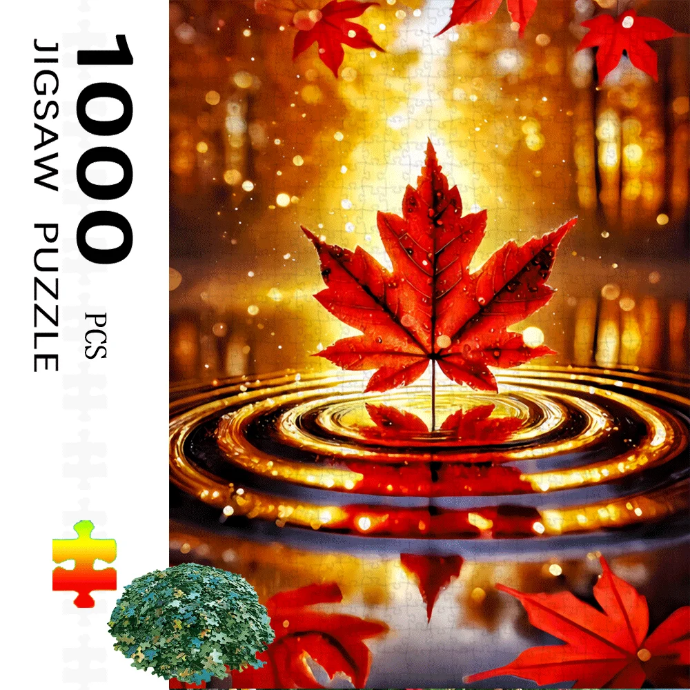 1000ピース 大型メープルリーフ＆リップルペーパー ジグソーパズル - 大人向けの挑戦的なDIYホームデコレーション脳トレゲーム、家族で楽しめるパズル