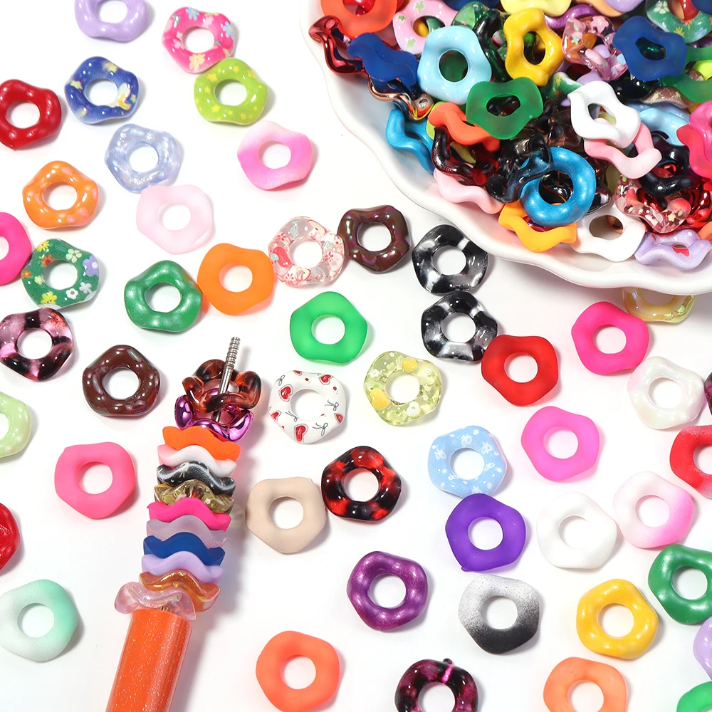 20 Stück/Lot 16mm Acryl-Abstandshalterperlen in Bonbonfarben, gewellte Kreisperlen für Schmuckherstellung, DIY-Bastelarbeiten, Armband, Halskette, Schlüsselanhänger
