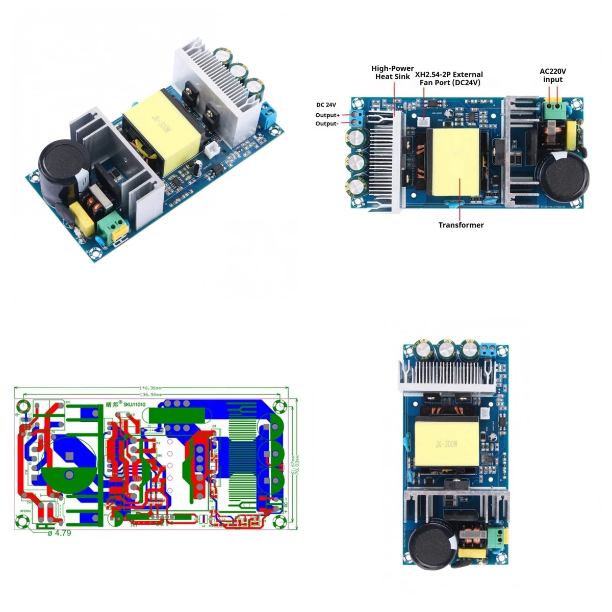 

Модуль импульсного источника питания 300 Вт, мощная изолированная плата питания AC170-260V до DC24V 12,5A, плата питания