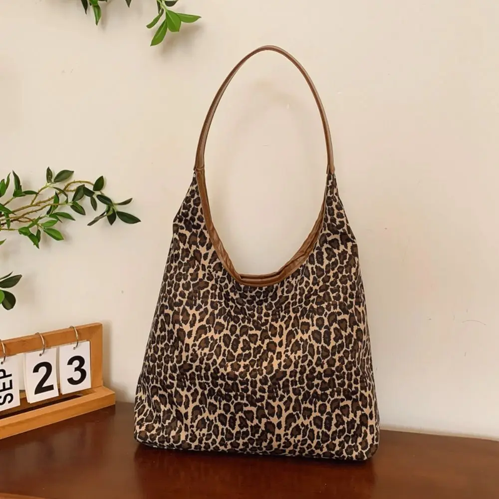 

Cute Leopard Print Shoulder Bag Large Capacity Retro Crossbody Bag with Inner Bag Travel Tote for Women Girls