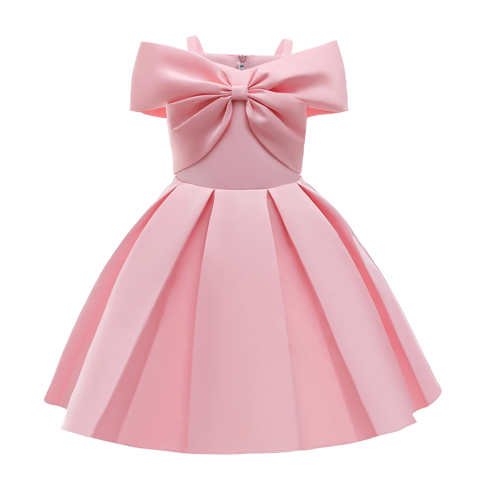 Summer Style Young Girl Pink White Solid Color Halter Pleated Dress Children Formal Occasion Ceremony Elegant Kids Party Dresses