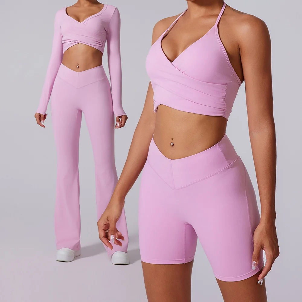 اليوغا مجموعة 2 قطعة ملابس رياضية نسائية تجريب الملابس ملابس رياضية الصالة الرياضية يغطي الرجل حمالة صدر رياضية المحاصيل الأعلى كم طويل السراويل الرياضية الدعاوى #2