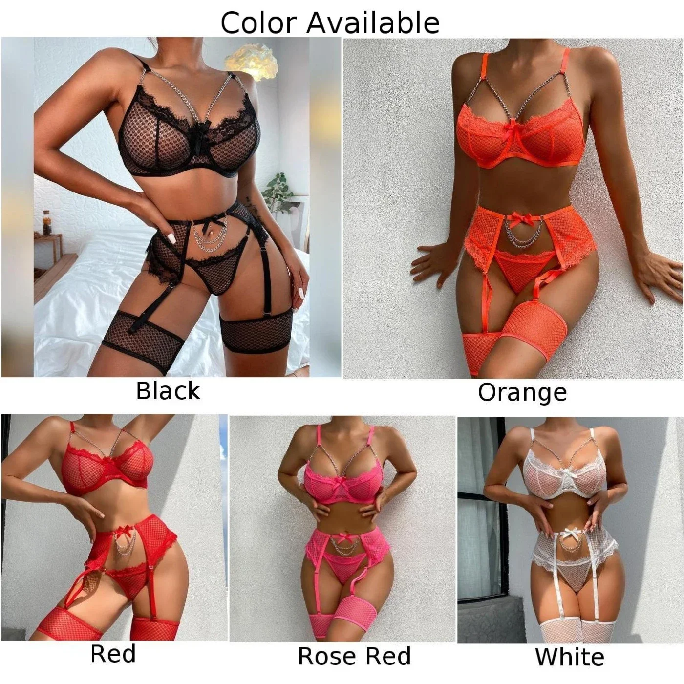 طقم حزام أربطة نسائي مثير ، ملابس داخلية دانتيل ، حمالة صدر ، سروال داخلي ، سروال داخلي ، حمالة ، جورب ، ملابس داخلية ، ملابس نادي ليلية ، 5 والي