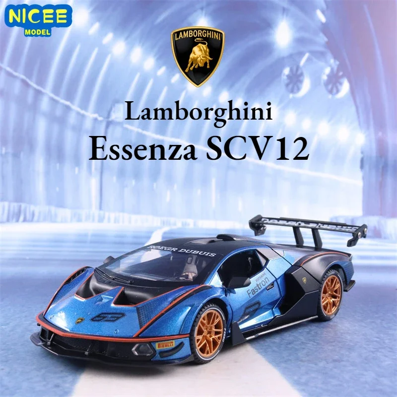 1:24 Lamborghini Essenza SCV12 Sports car Diecast Metal Alloy Model car Pull Back Sound Light Car kids Gift Collection A477