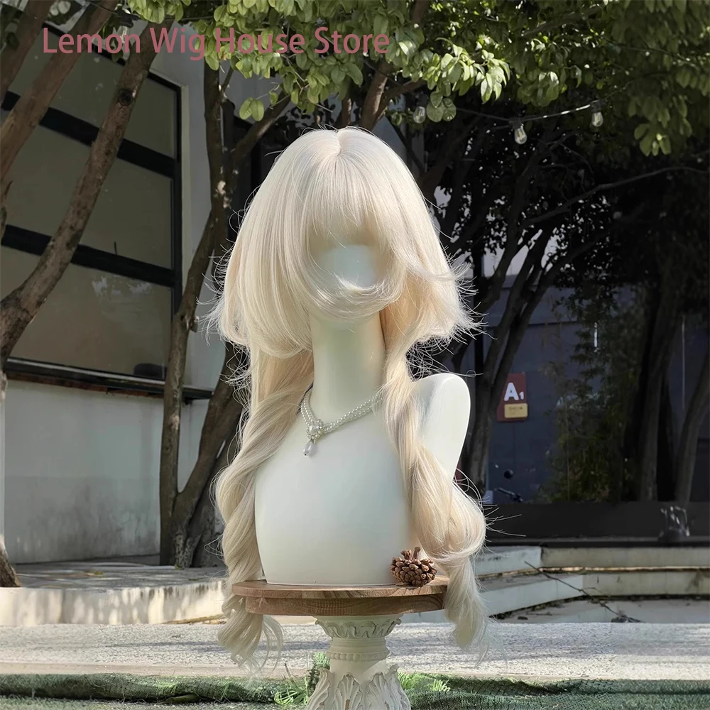 Light White Gold Long Curly Hair Wig for Women Roman Roll Princess Roll Lolita Cosplay Curly  Synthetic Wigs Heat Resistant