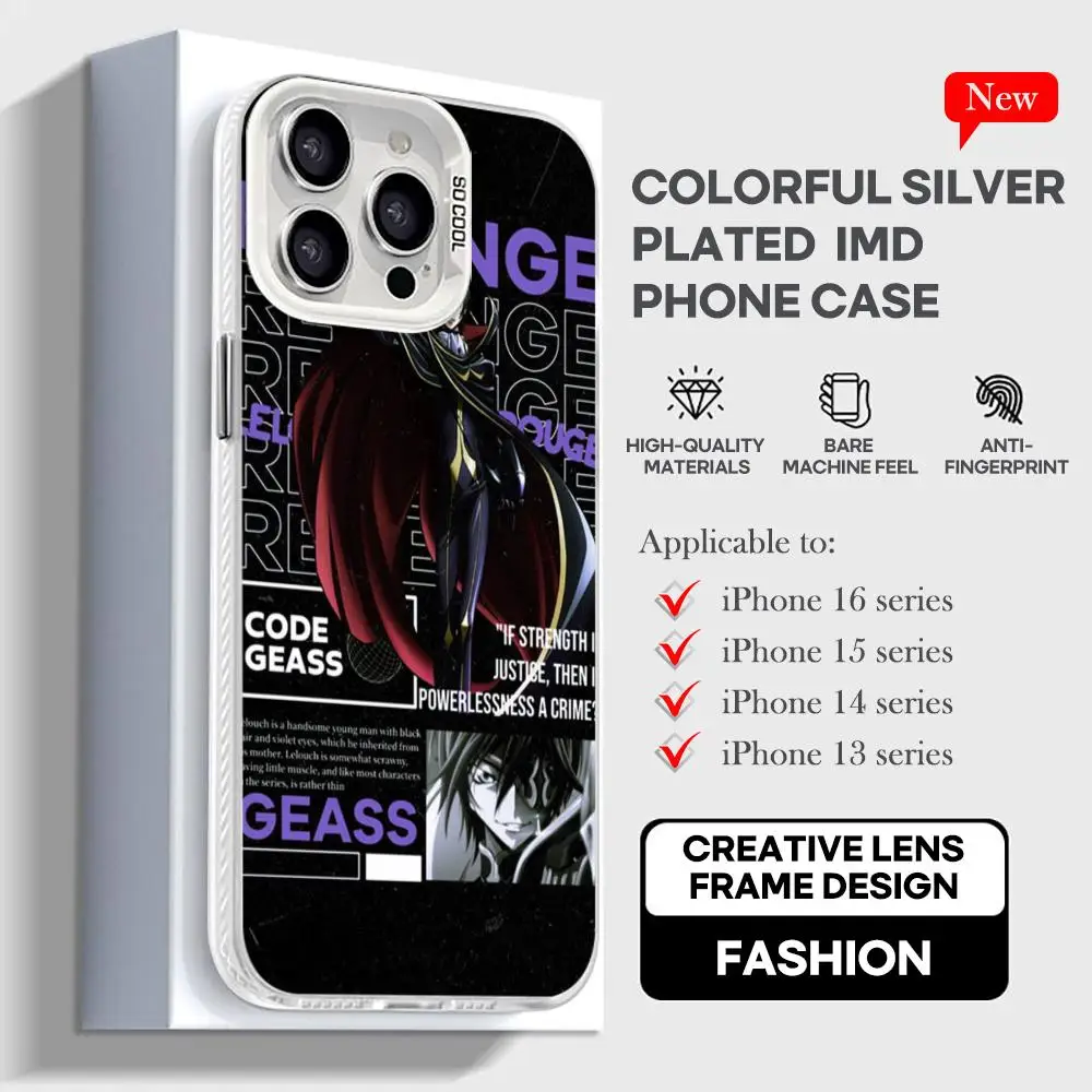 Cool Code Geass Anime Phone Case White IMD Colorful Silver Suitable soft case for iPhone 16 15 14 13 12 11 XS Pro Max