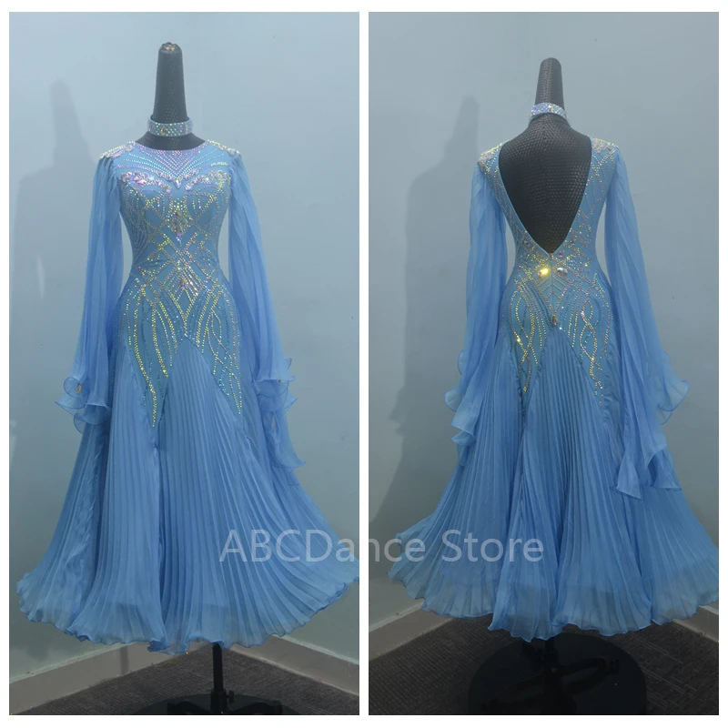 Vestido de baile de salón personalizado, vestido de baile estándar, vestido de salón para competición, traje de baile moderno, azul