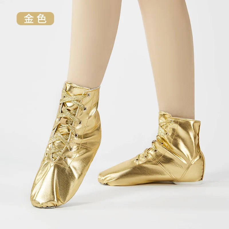 Golden silver PU shiny leather jazz shoes, children's dance shoes, soft soled modern dance shoes, ballet practice shoes, women's