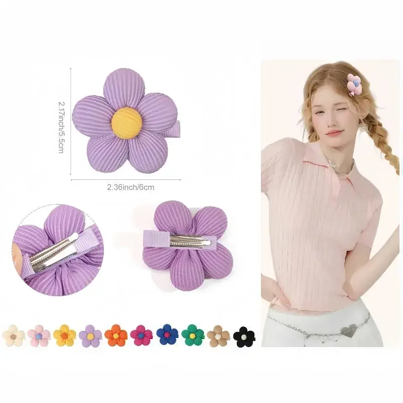 Conjunto de 2 grampos de cabelo de jacaré semi-coberto para meninas e mulheres com padrão floral 3D e conjunto de presente cheio de algodão