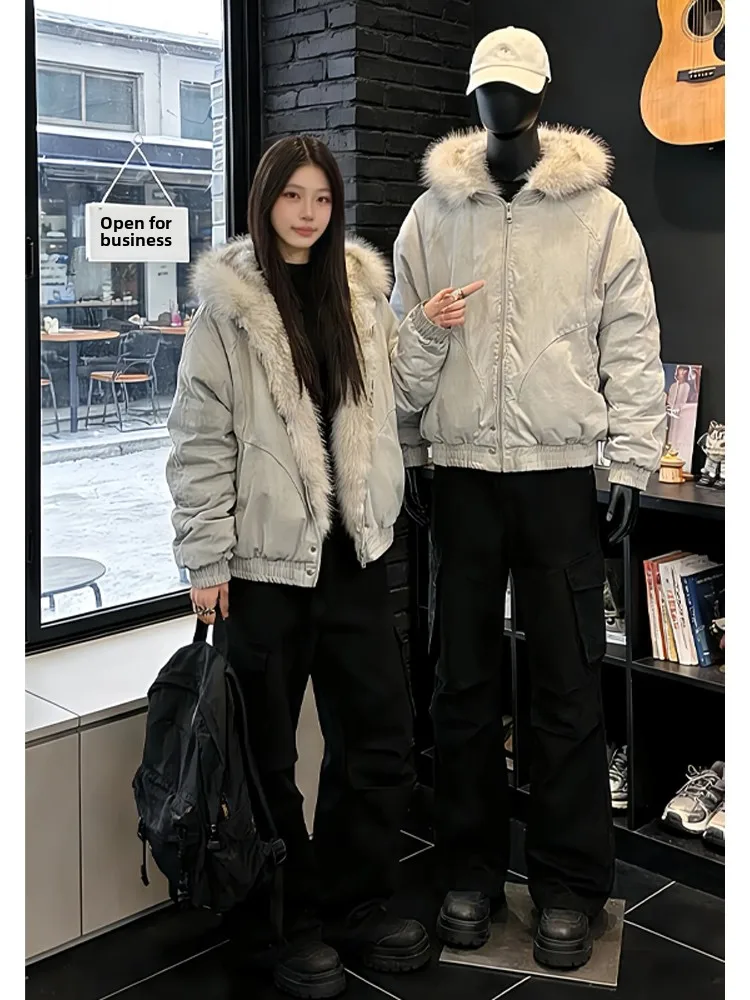 

American Sle ort Hooded Men's Cotton Jaet Coat with Fur Collar Cleanfit Warmth Winter Casual Faion Stand Fit