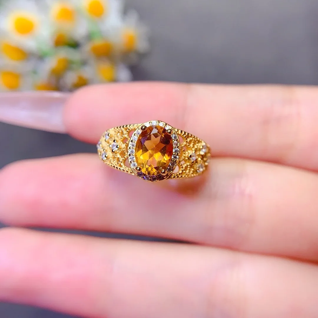

S925 Silver Natural Citrine Ring with Court Style Design Free Delivery Birthday Gift