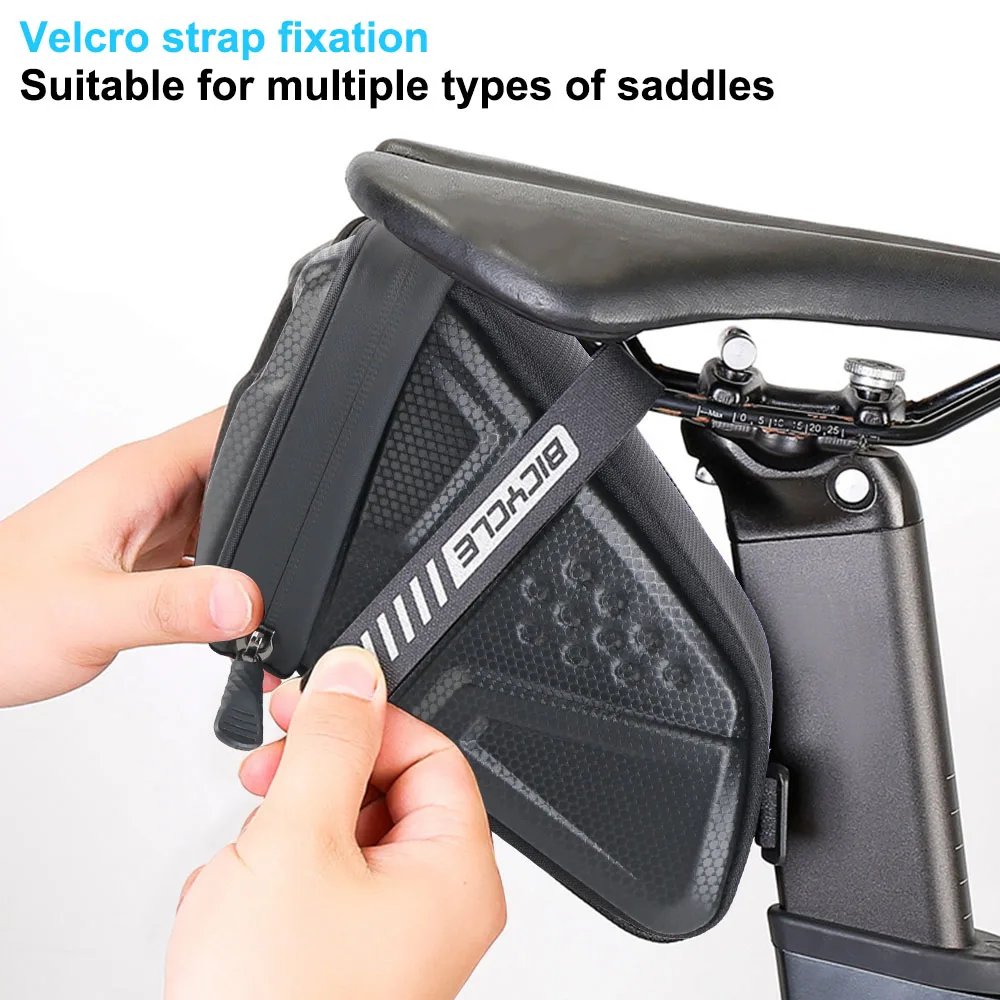 Large Capacity Bike Saddle bag Cycling Seat Tail Rear Pouch Waterproof Material Bicycle Tail Bag Hard Shell Reflective Strap