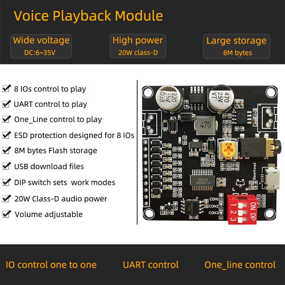 dy-hv8f-12v-24v-gatilho-controle-de-porta-serial-10w-20w-modulo-de-reproducao-de-voz-com-8mb-de-armazenamento-flash-mp3-leitor-de-musica-para-arduino