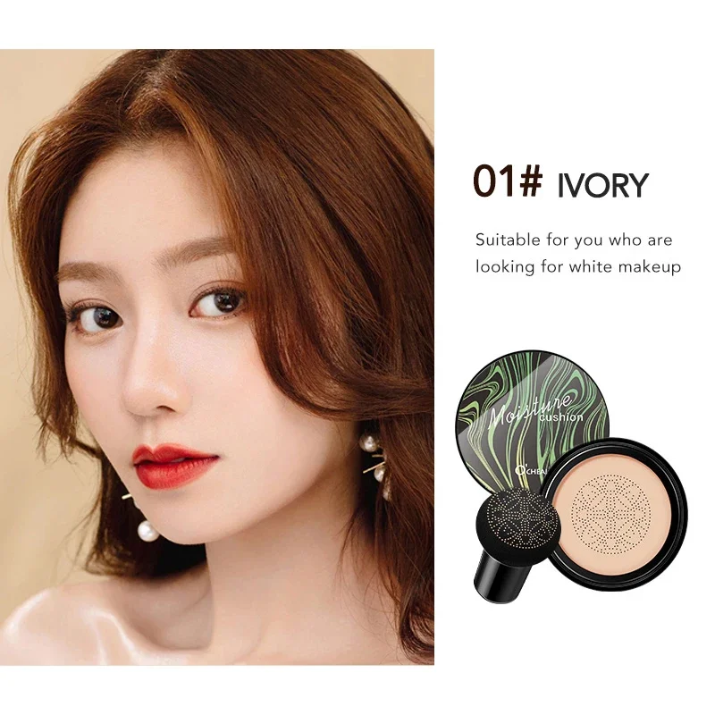 Ocheal BB Cream Air Cushion Base de maquillaje compacta crema correctora para cosméticos faciales maquillaje cabeza de seta Puff